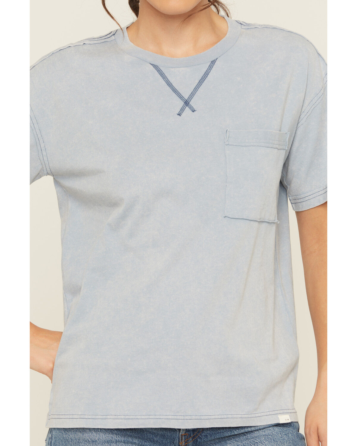 Image #3 - Cleo & Wolf Women's Boyfriend Short Sleeve Pocket Tee, Light Blue, hi-res