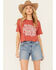 Image #1 - Rock & Roll Denim Women's Steel Guitars & Country Bars Short Sleeve Cropped Graphic Tee, Red, hi-res