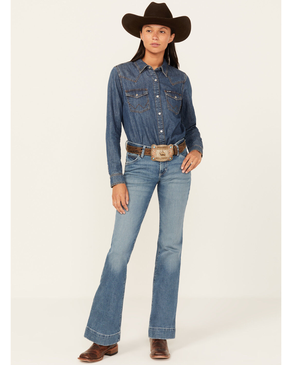 Image #1 - Wrangler Retro Women's Sadie Medium Wash Low Rise Stretch Trouser Jeans, Medium Wash, hi-res