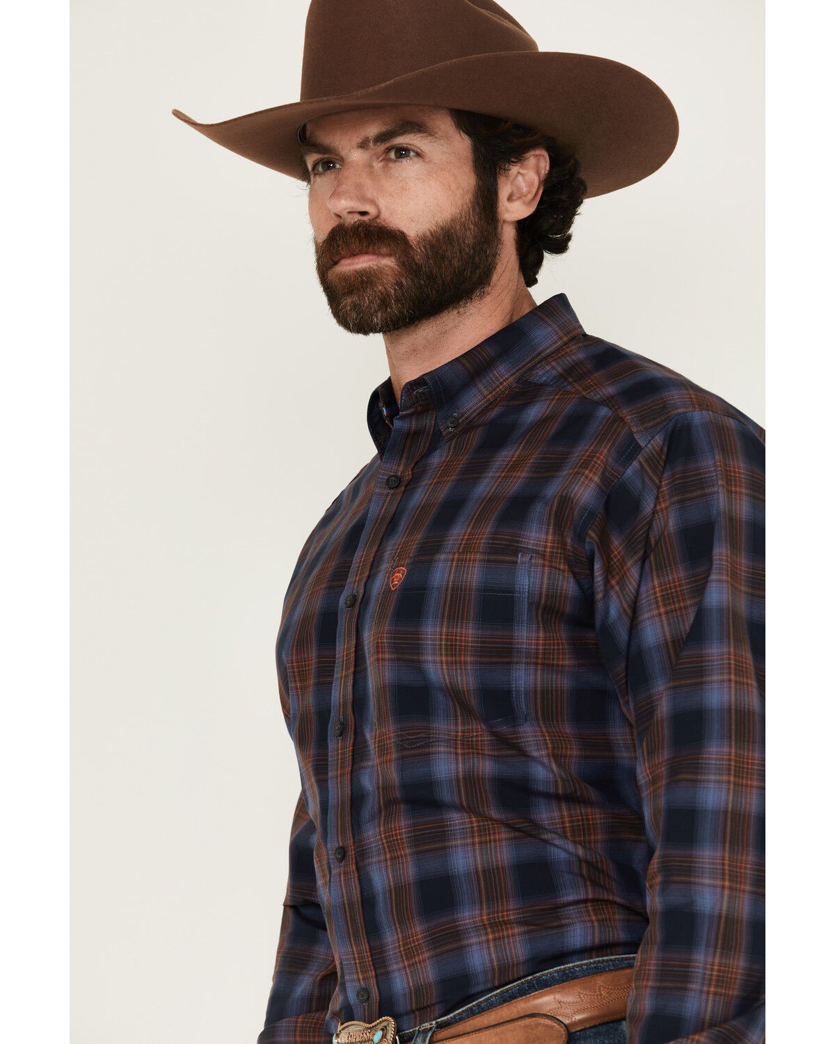 Image #2 - Ariat Men's Tyler Plaid Print Long Sleeve Button-Down Western Shirt, Navy, hi-res