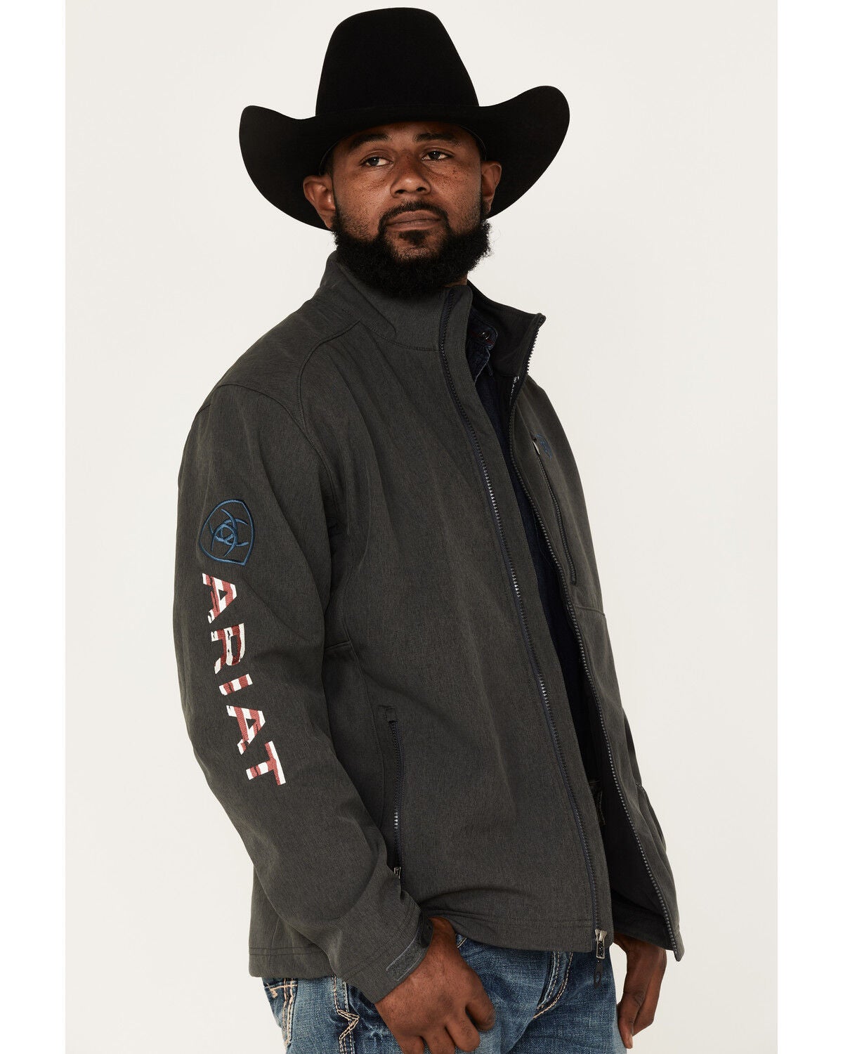 Image #4 - Ariat Men's Logo 2.0 Patriot Softshell Jacket, Charcoal, hi-res