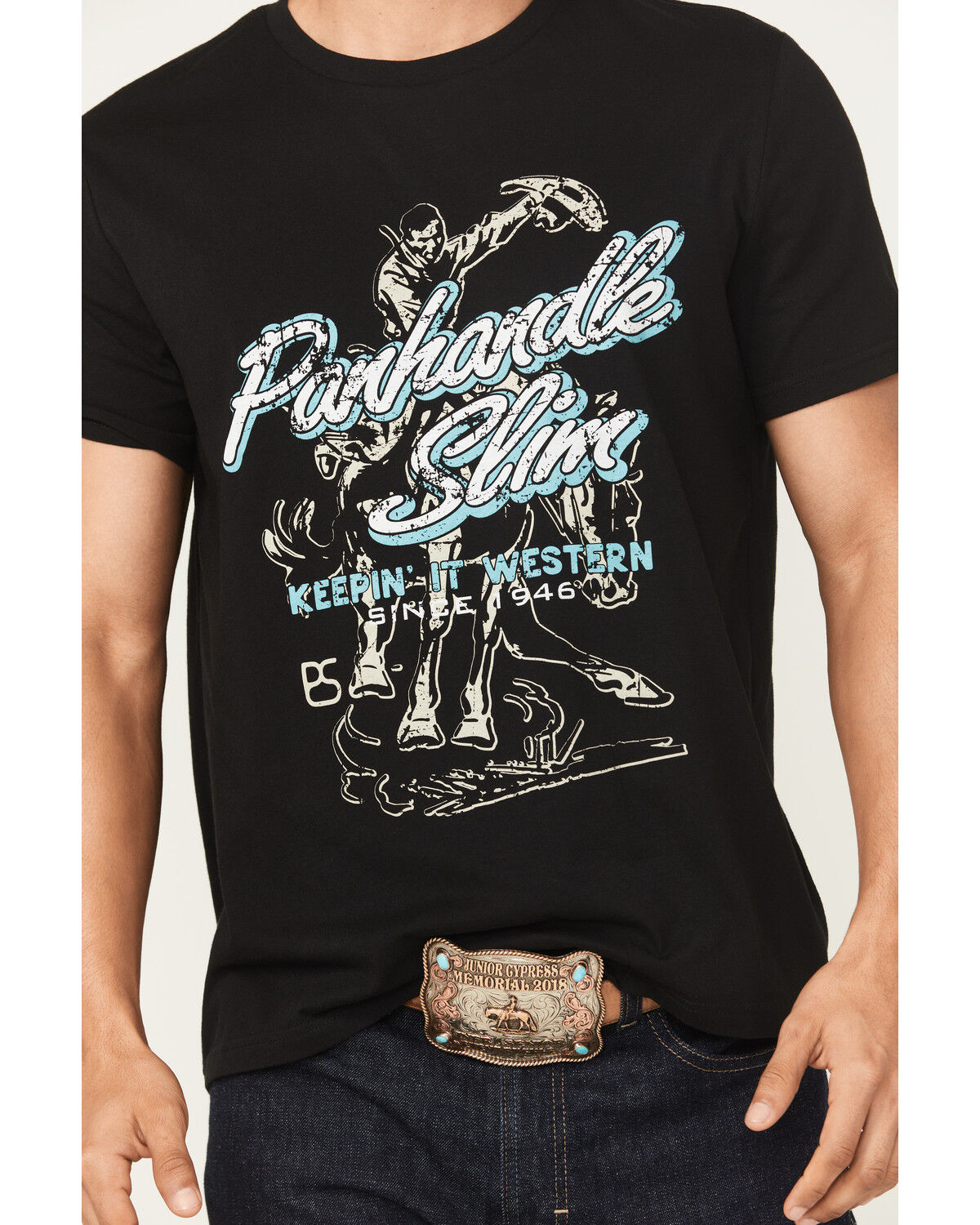 Image #3 - Panhandle Slim Men's Cowboy Short Sleeve Graphic T-Shirt, Black, hi-res