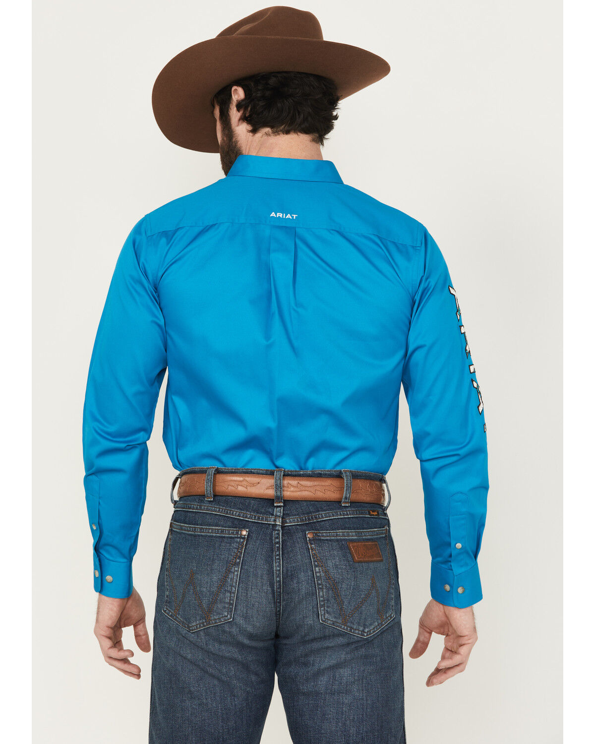 Image #4 - Ariat Men's Team Logo Twill Solid Long Sleeve Button-Down Western Shirt, Blue, hi-res