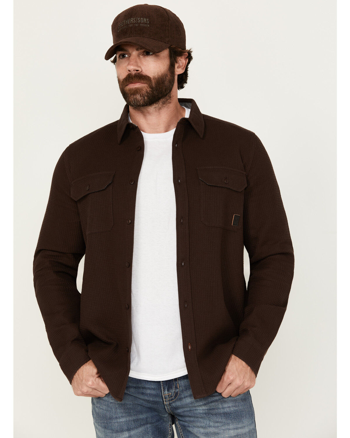 Image #1 - Brothers & Sons Men's Hamilton Solid Long Sleeve Button-Down Western Shirt Jacket, Dark Brown, hi-res