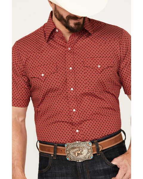Image #3 - Ely Walker Men's Print Short Sleeve Pearl Snap Western Shirt, Red, hi-res