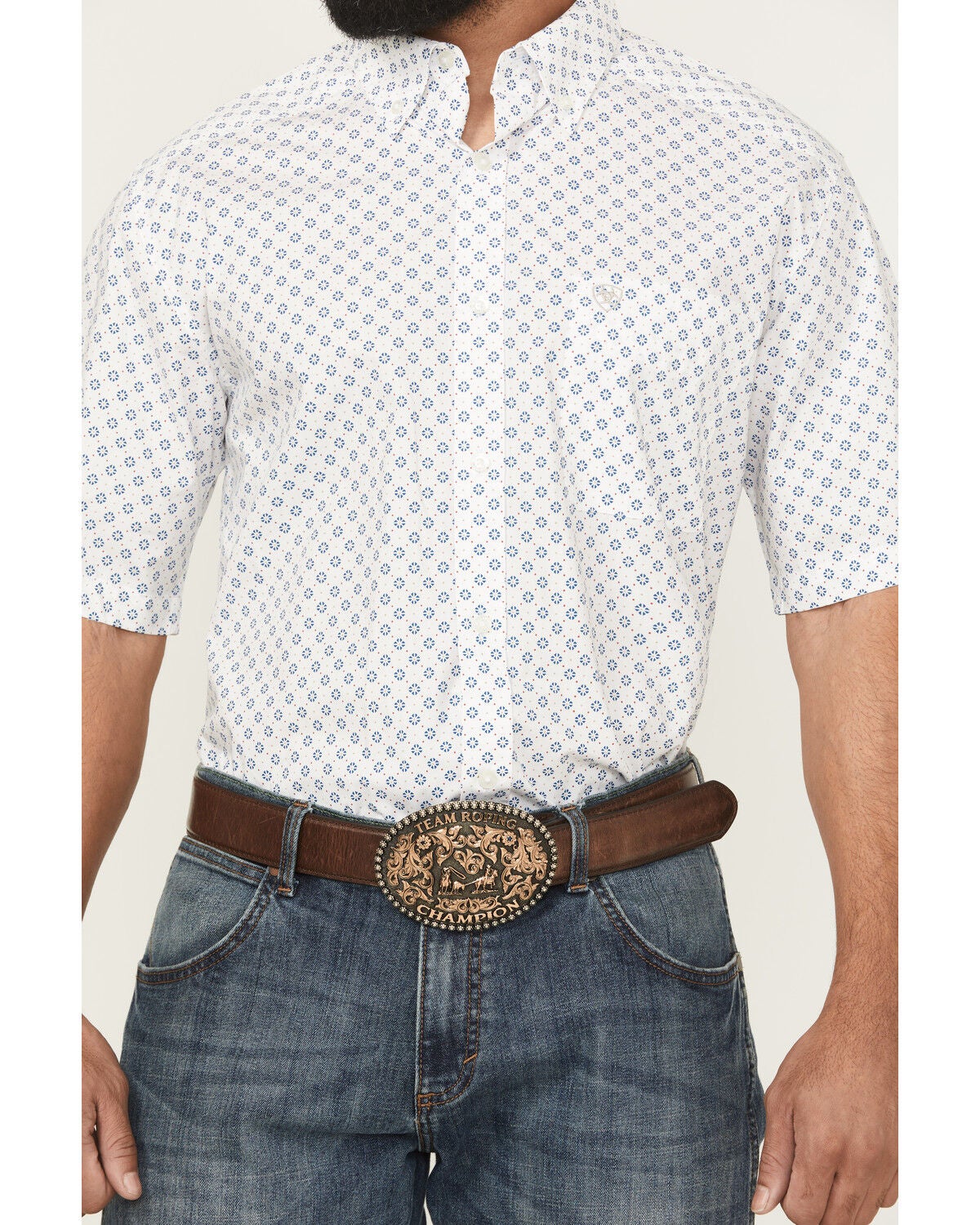 Image #3 - Ariat Men's Shawn Geo Print Short Sleeve Button-Down Western Shirt, White, hi-res
