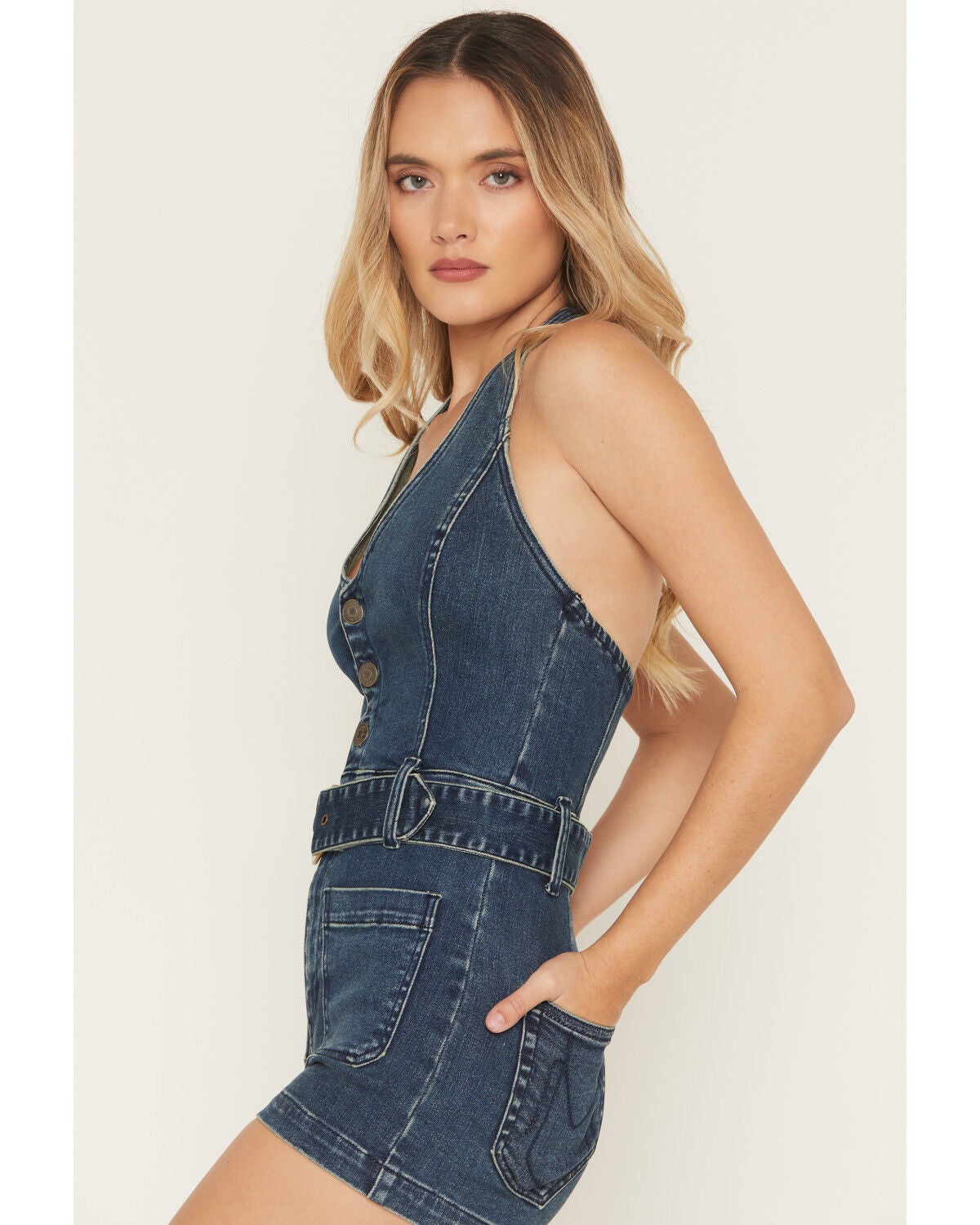 Image #2 - Show Me Your Mumu Women's Fort Worth Sleeveless Denim Romper, Dark Wash, hi-res