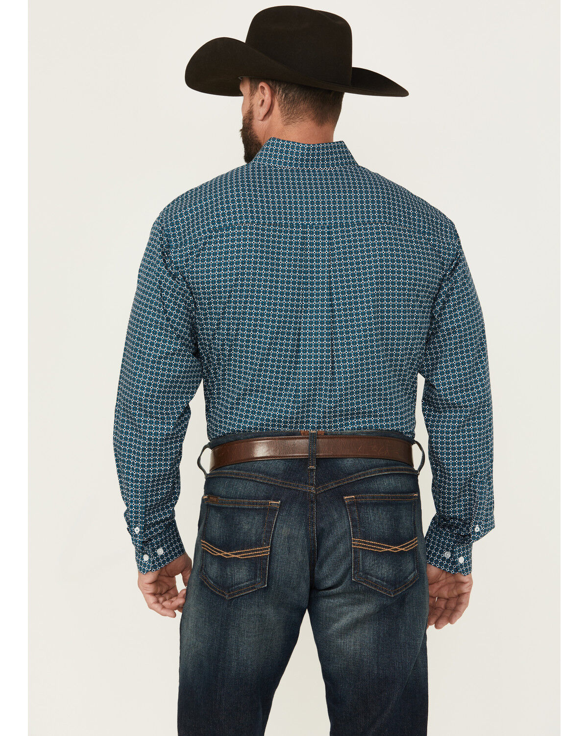 Image #4 - Cinch Men's Geo Print Long Sleeve Button-Down Western Shirt, Teal, hi-res
