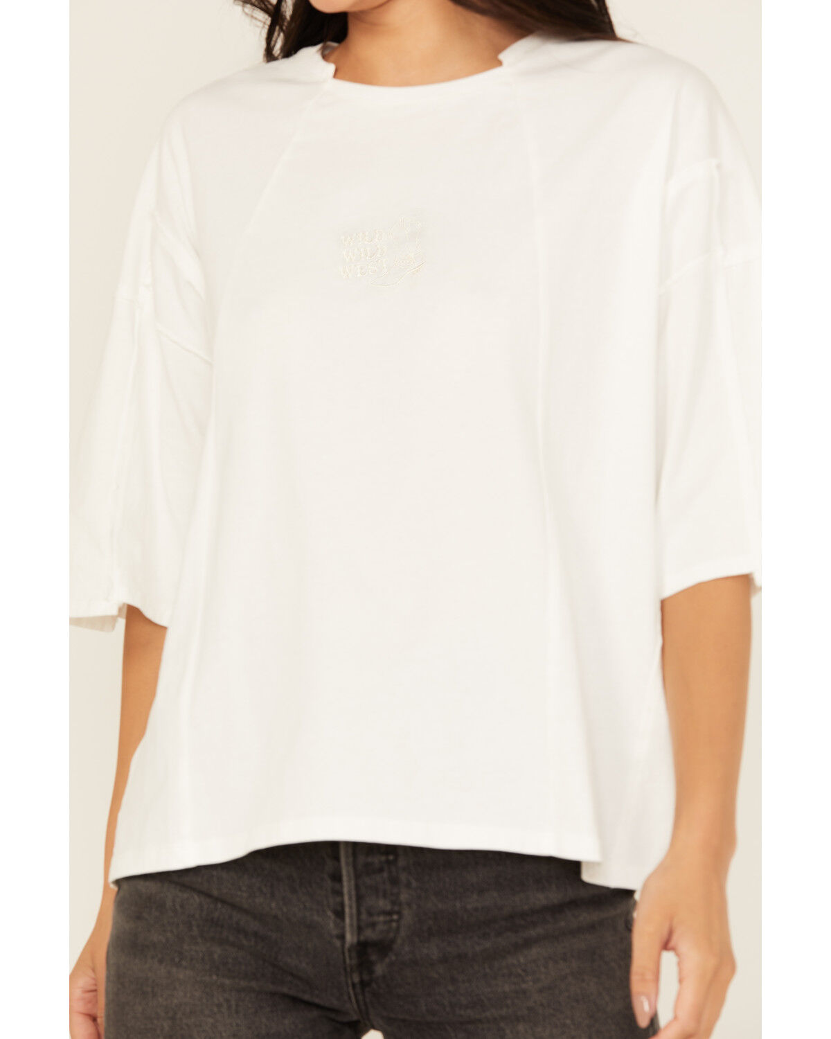 Image #3 - Blue B Women's Solid Embroidered Short Sleeve Tee, White, hi-res