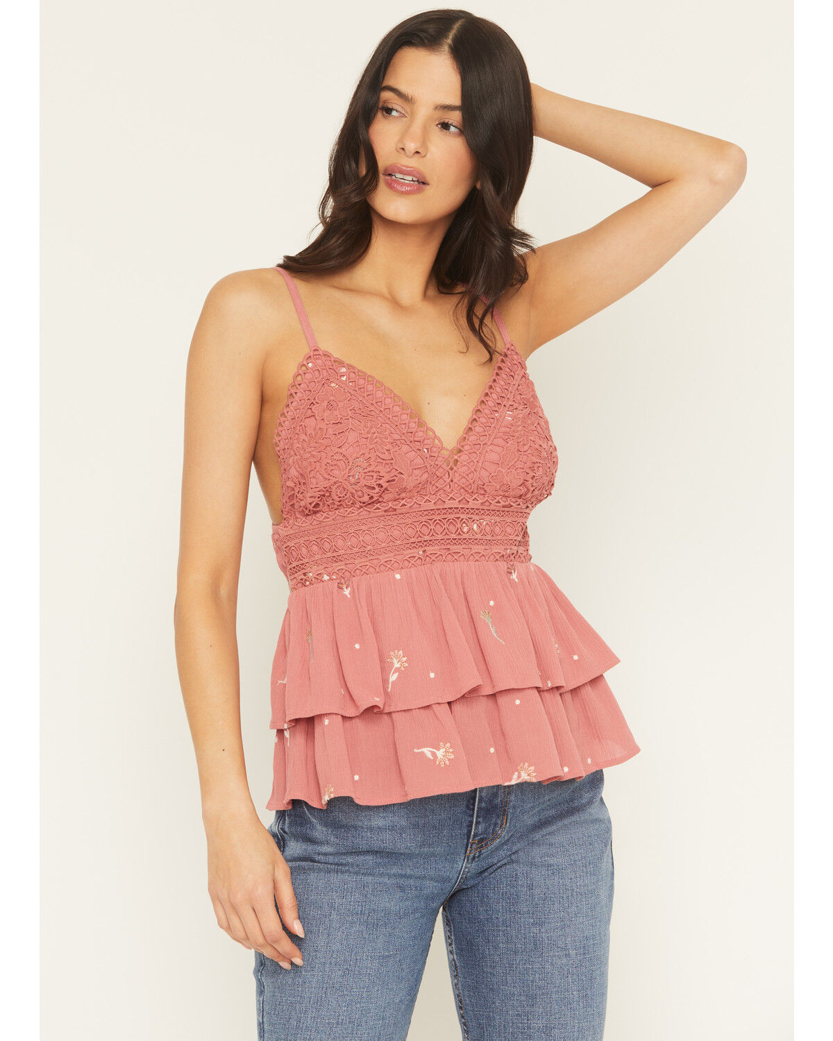 Image #1 - A.T.A.P Women's Crochet Embroidered Tank Top, Pink, hi-res