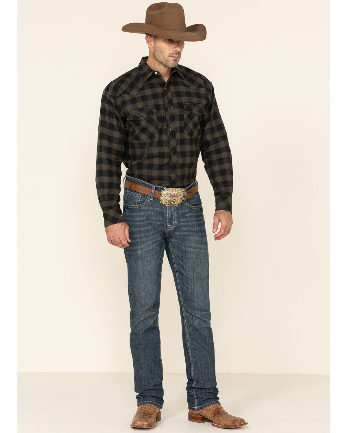 Image #2 - Resistol Men's Black Percy Priest Plaid Long Sleeve Western Shirt, Black, hi-res