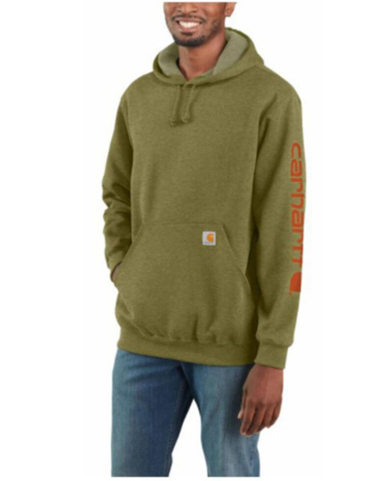 Carhartt Men's Signature Sleeve Logo Hooded Work Sweatshirt - Big , Olive, hi-res