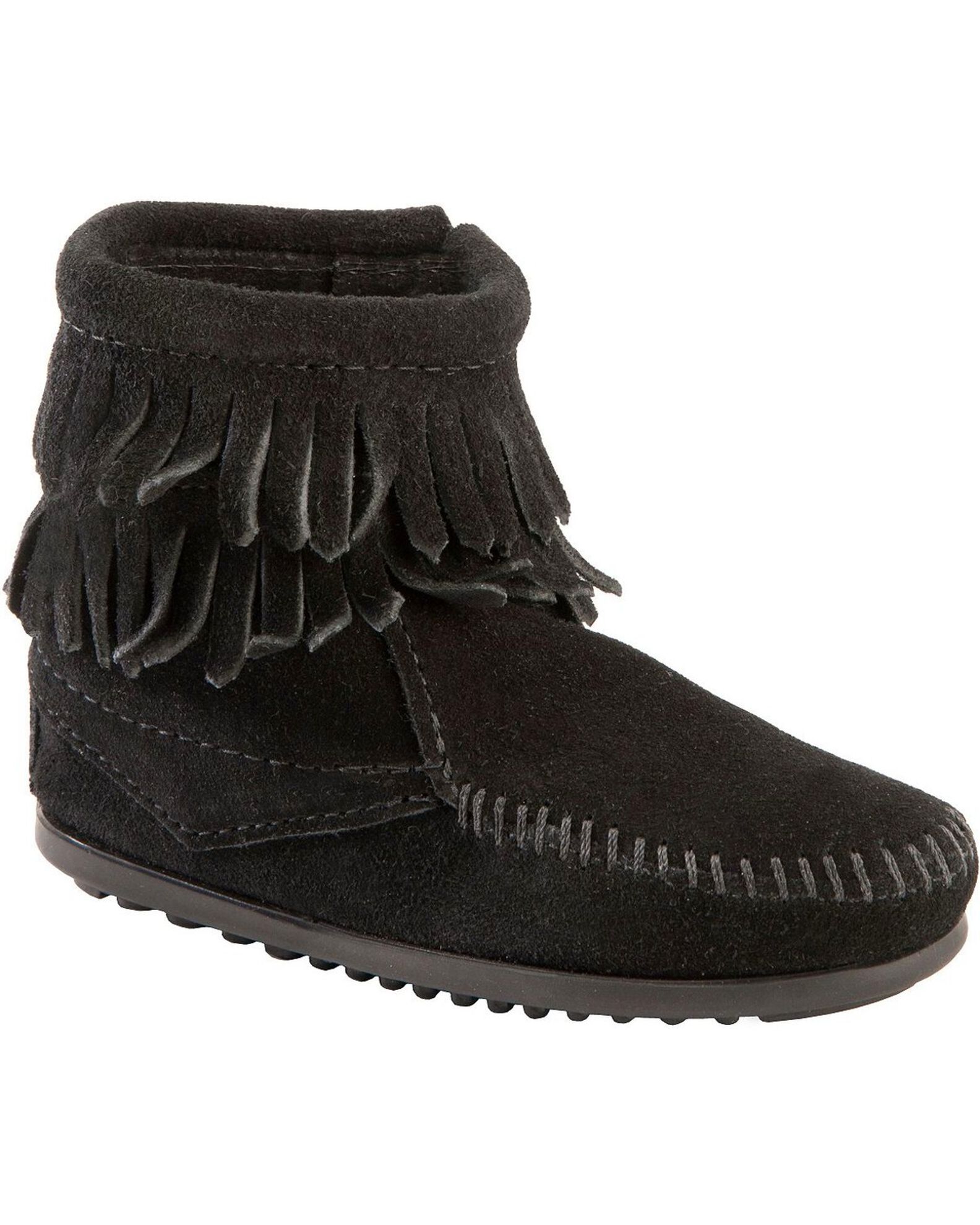 Minnetonka Girls Double Fringe Side Zip Moccasin Boot Sheplers