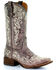 Corral Girls' Crater Bone Embroidered Western Boots - Broad Square Toe, Brown, hi-res