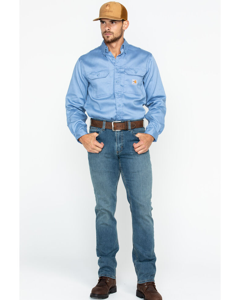 Carhartt Men's Flame Resistant Dry Twill Long Sleeve Work Shirt, Med Blue, hi-res
