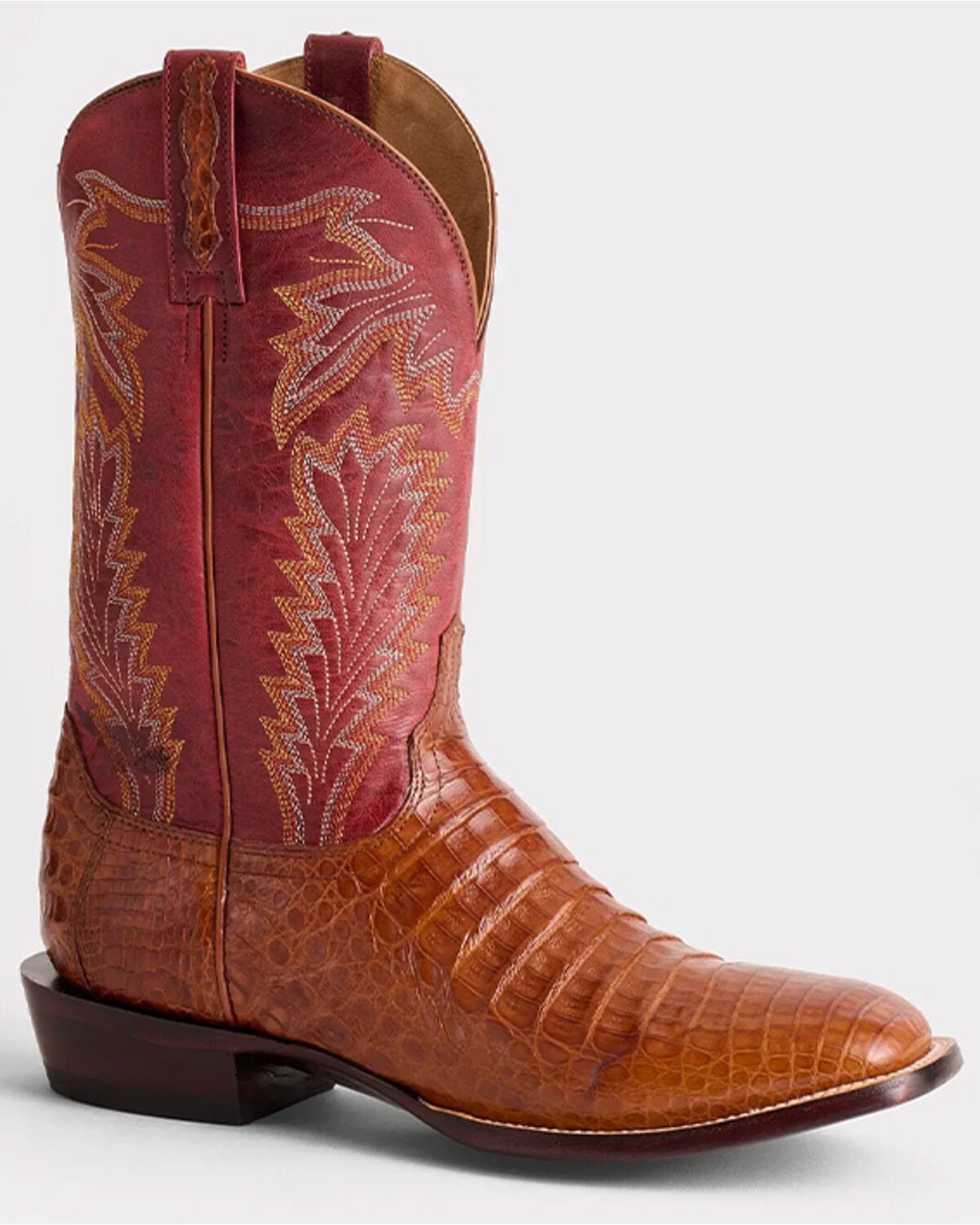 Image #1 - Lucchese Men's Wyatt Exotic Caiman Belly Western Boots - Broad Square Toe, Sienna, hi-res