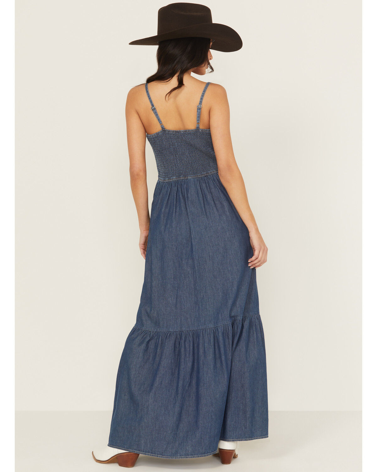Image #4 - Wrangler Retro Women's Denim Smocked Maxi Dress, Blue, hi-res