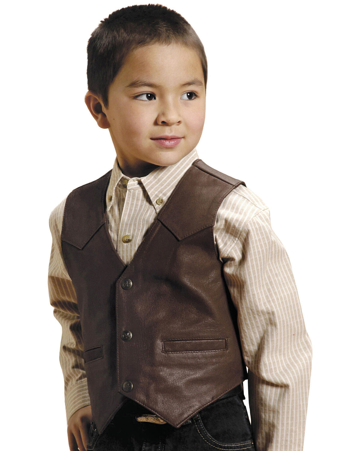 Image #1 - Roper Boys' Western Nappa Leather Vest, Brown, hi-res