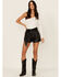 Sadie & Sage Women's Black Faux Leather Self Belt Shorts, Black, hi-res
