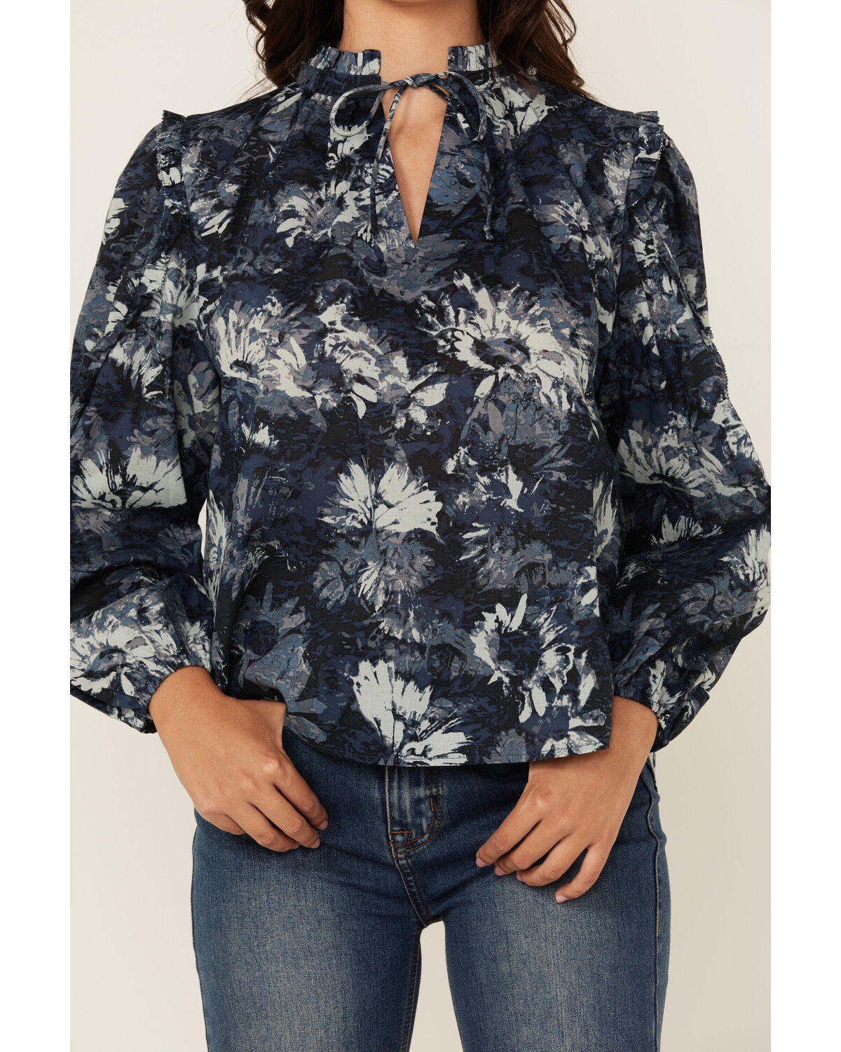Image #3 - Revel Women's Floral Print 3/4 Sleeve Top, Blue, hi-res