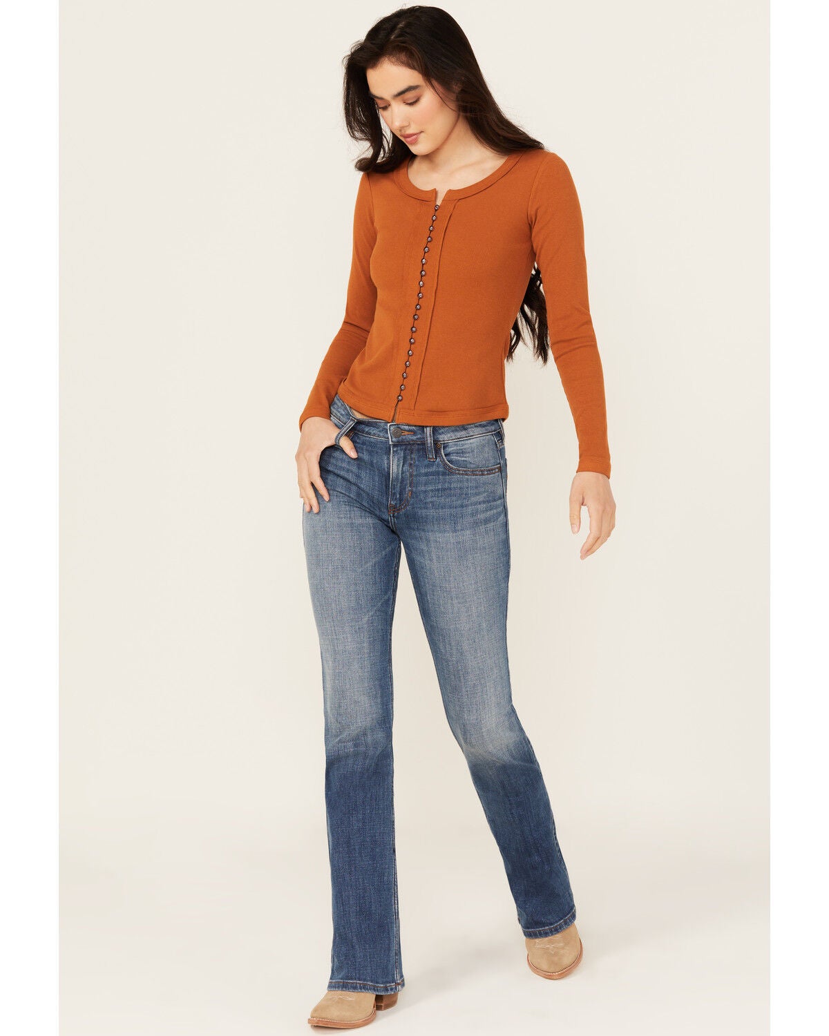 Image #1 - Idyllwind Women's Bayside Rebel Mid Rise Bootcut Super Stretch Denim Jeans, Medium Wash, hi-res