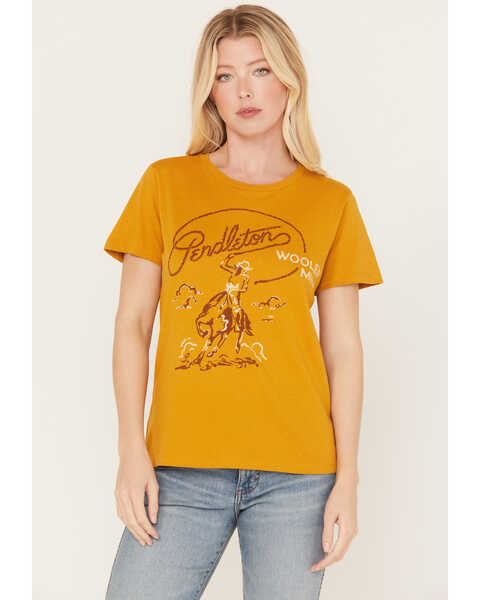 Image #1 - Pendleton Women's Rodeo Cowgirl Short Sleeve Graphic Tee, Mustard, hi-res