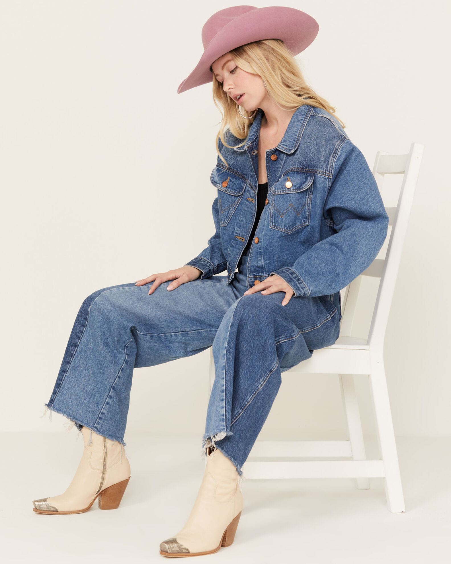 Wrangler cropped denim jacket sales