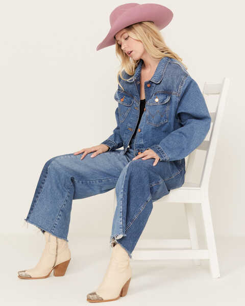 Image #1 - Wrangler Women's Medium Wash Cowboy Cropped Denim Jacket, Blue, hi-res