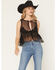 Image #1 - Originality Women's Lace Tie-Front Sleeveless Ruffle Top, Black, hi-res