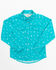 Shyanne Toddler Girls' Cactus Print Long Sleeve Western Snap Shirt, Turquoise, hi-res