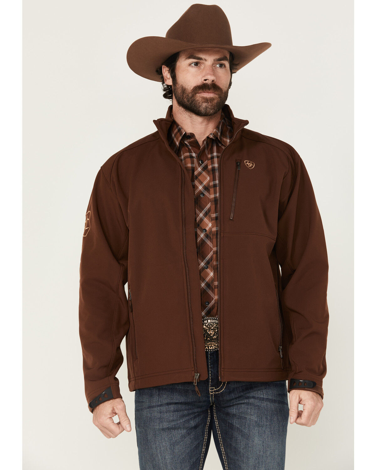 Image #1 - Ariat Men's Logo 2.0 Softshell Jacket, Brown, hi-res