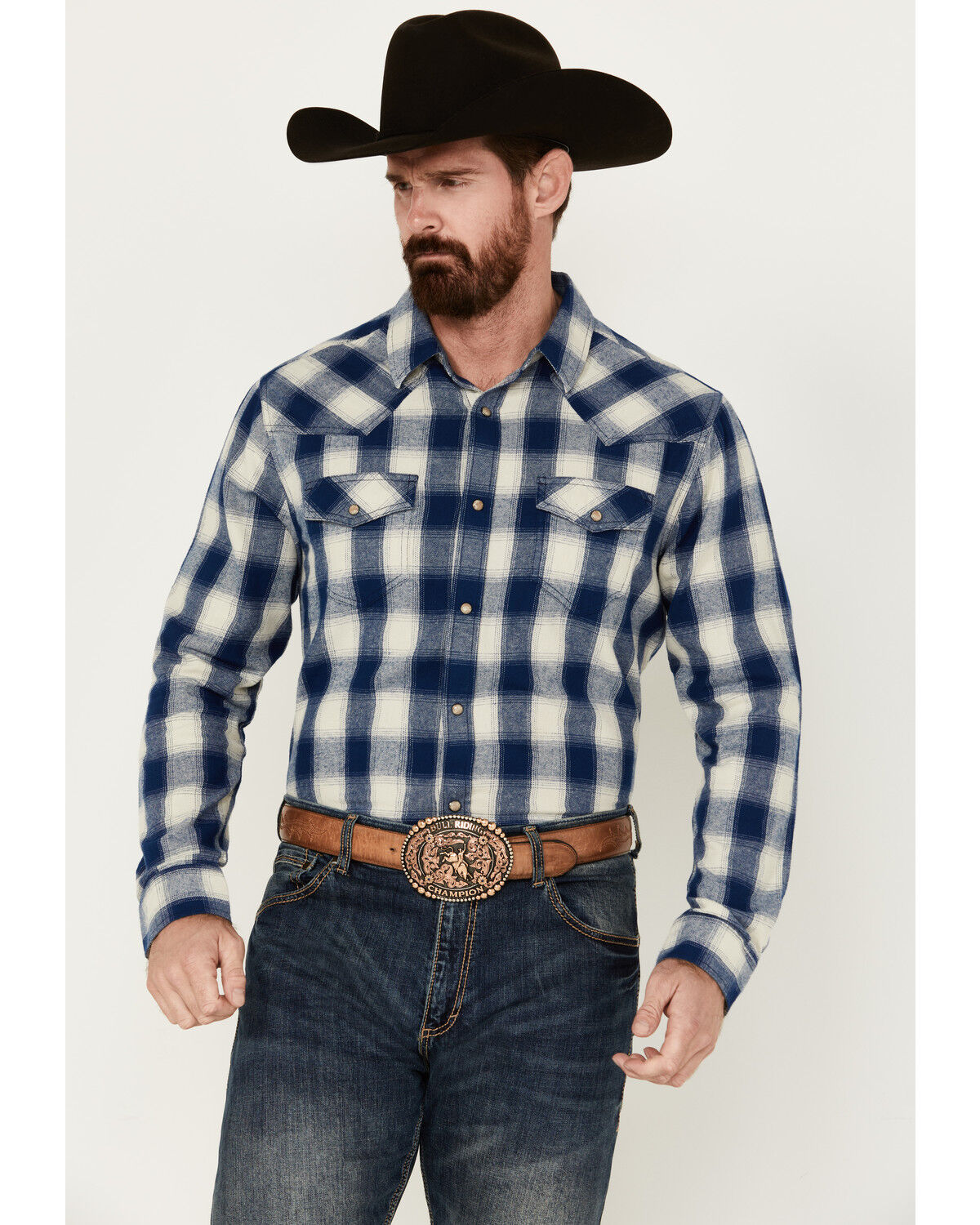 Image #1 - Cody James Men's Buffalo Plaid Print Long Sleeve Snap Western Flannel Shirt - Tall, , hi-res