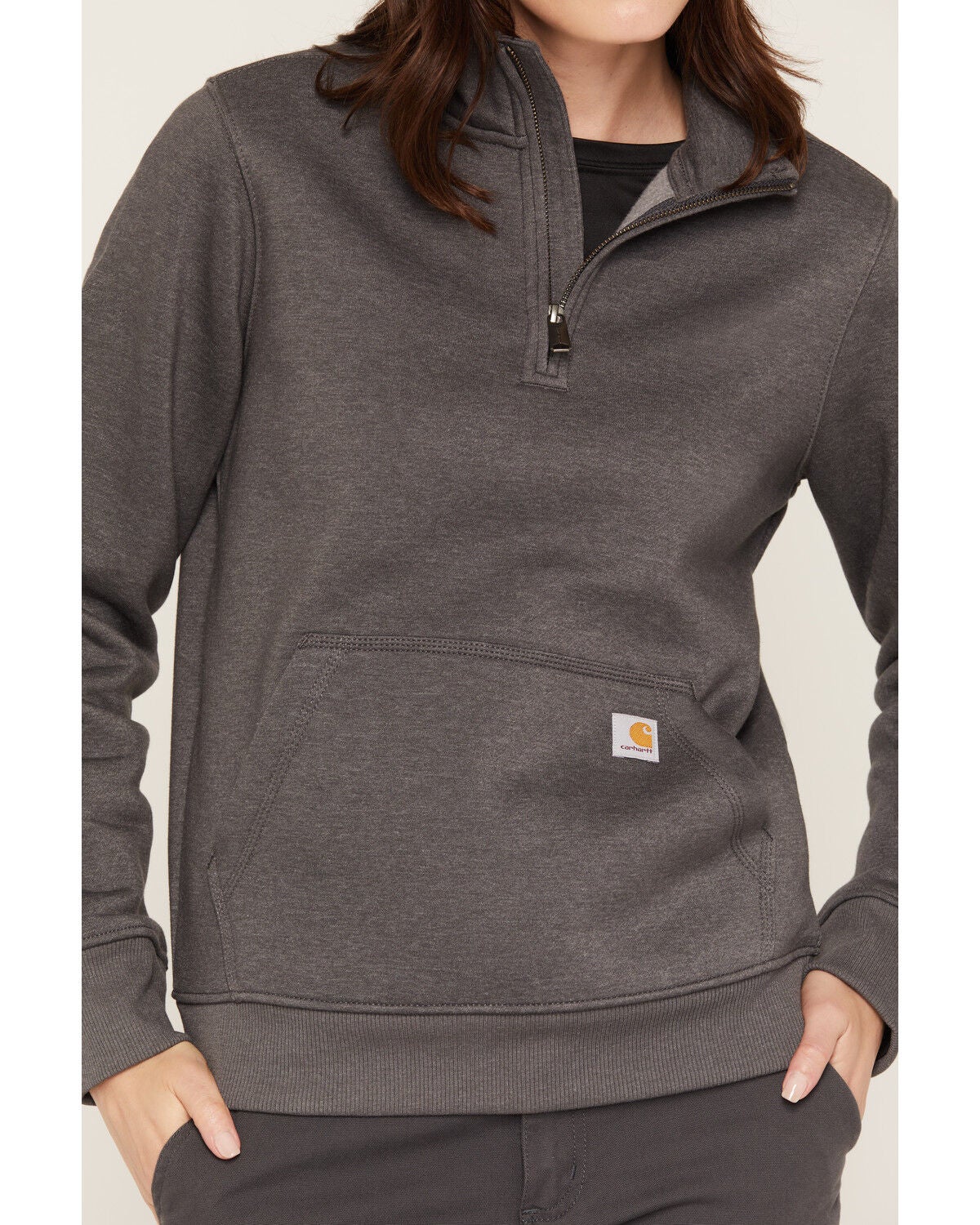 Image #3 - Carhartt Women's Relaxed Fit Midweight Quatre-Zip Mock-Neck Pullover, Charcoal, hi-res