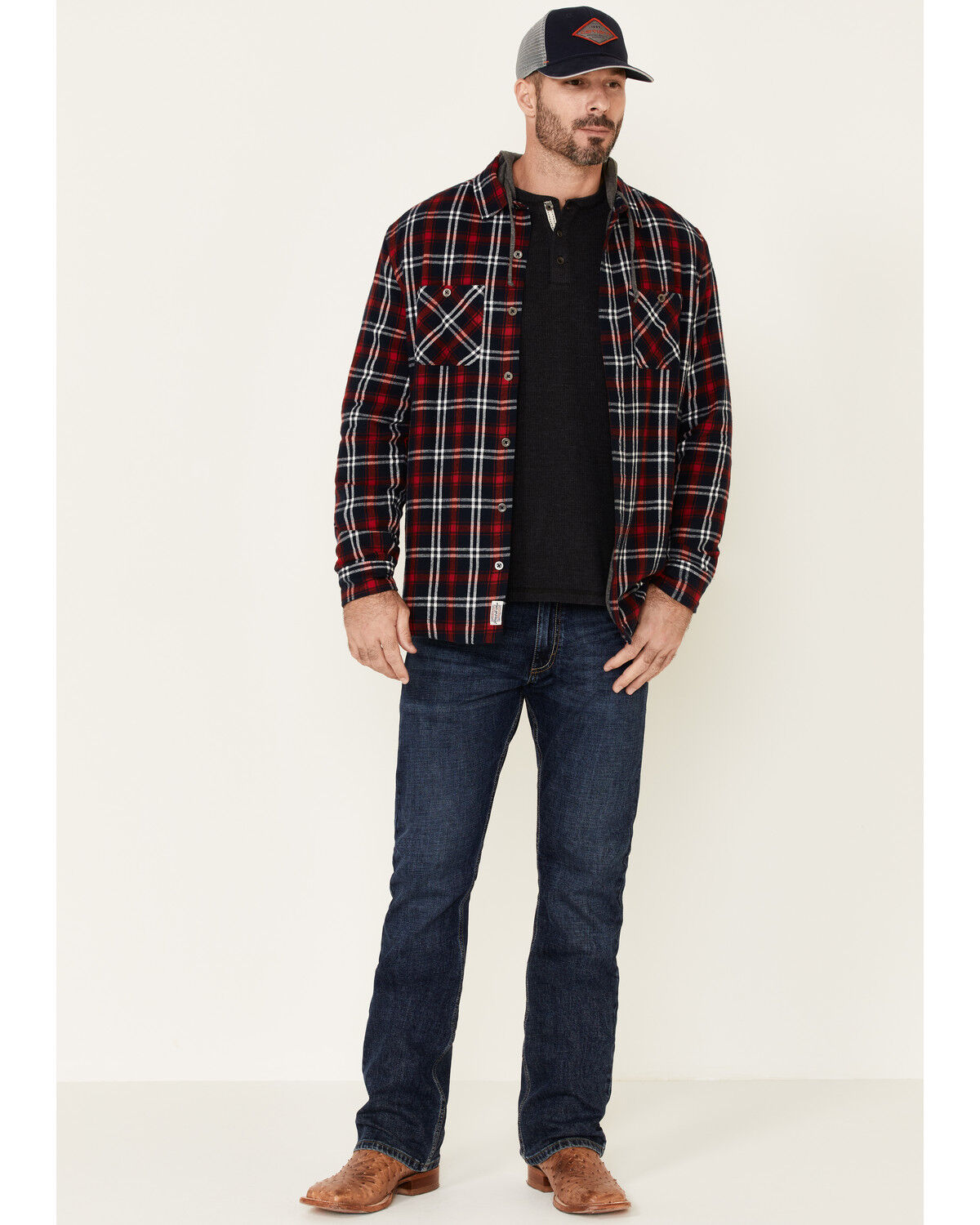 Image #1 - Flag & Anthem Men's Holloway Large Plaid Print Hooded Shirt Jacket, Multi, hi-res