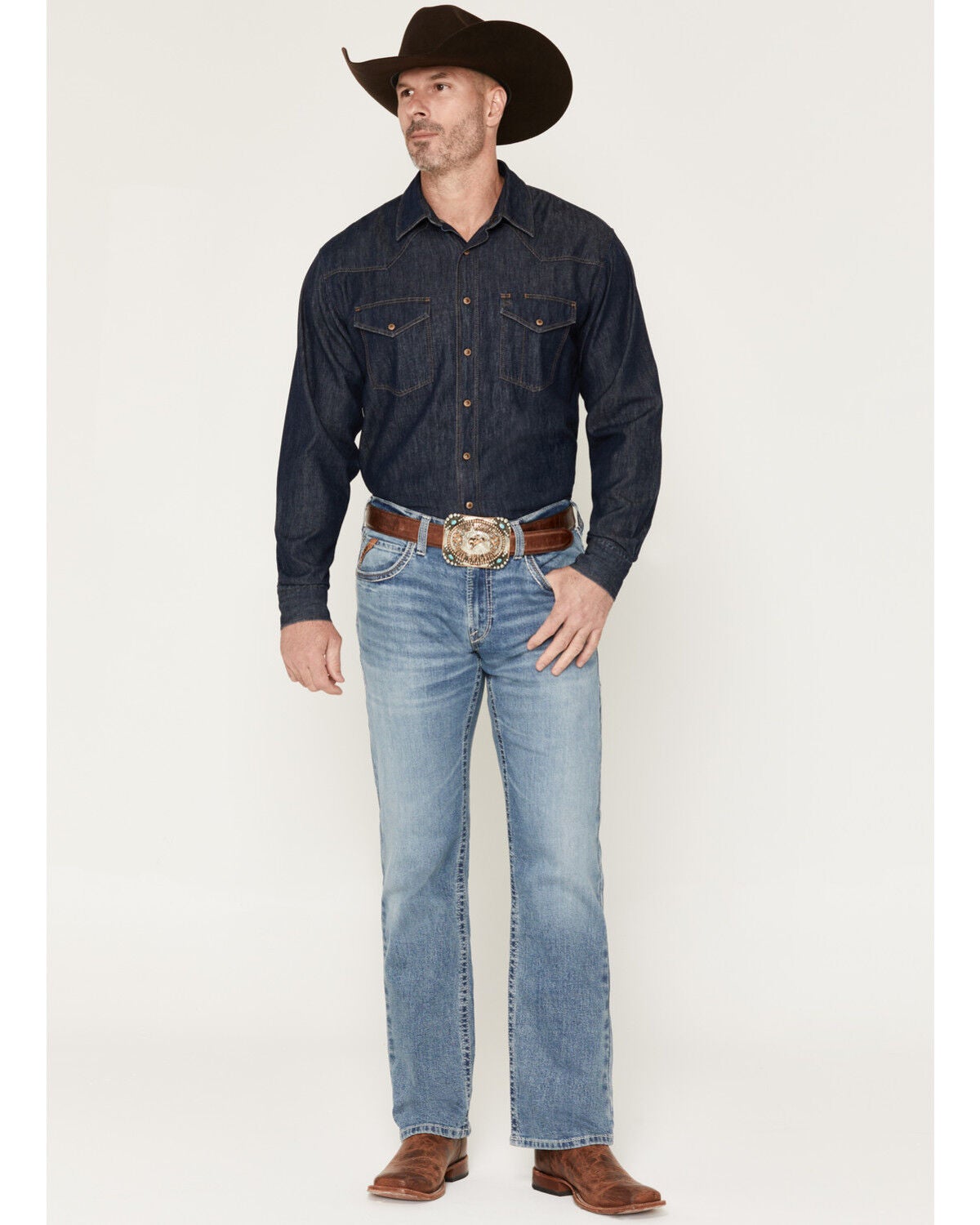 Image #1 - Ariat Men's M5 Logan Medium Wash Straight Stretch Denim Jeans - Big, Medium Wash, hi-res