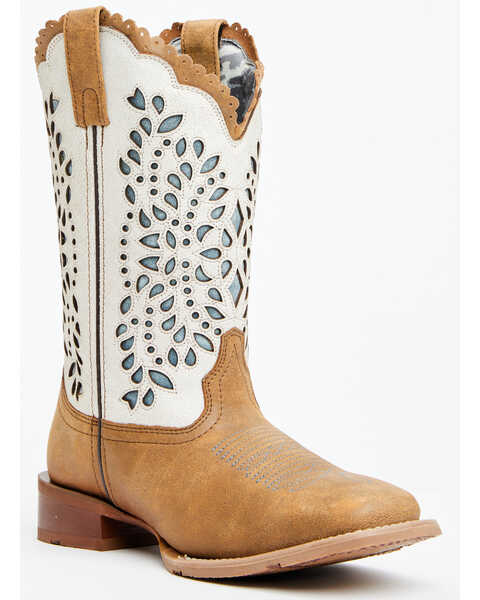 Image #1 - Laredo Women's Underlay Western Boots - Broad Square Toe , Blue/white, hi-res