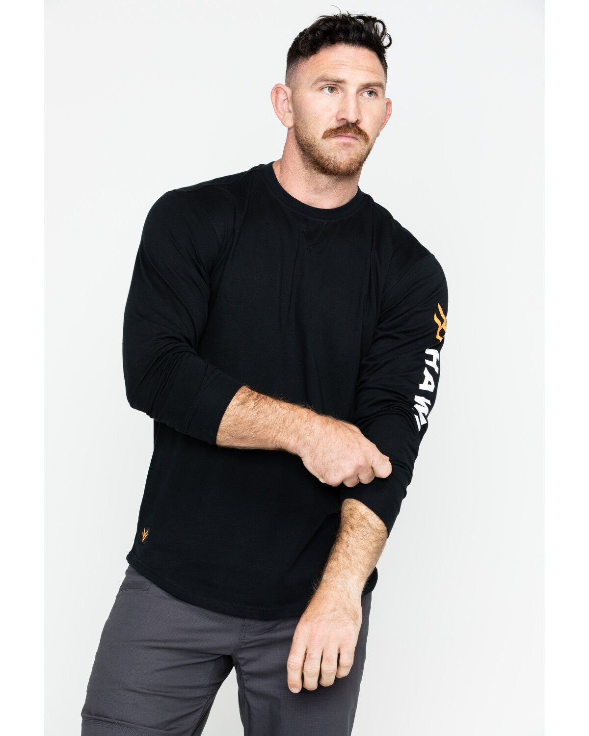 Hawx Men's Logo Crew Long Sleeve Work T-Shirt - Tall, Black, hi-res