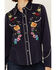 Image #3 - Scully Women's Floral Embroidered Long Sleeve Western Snap Shirt, Navy, hi-res