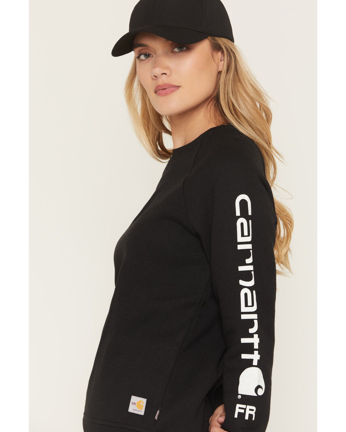 Image #2 - Carhartt Women's FR Force&reg; Relaxed Fit Midweight Logo Sleeve Graphic Sweatshirt, Black, hi-res