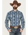 Image #1 - Wrangler Men's Checotah Southwestern Print Long Sleeve Snap Western Shirt, Blue, hi-res