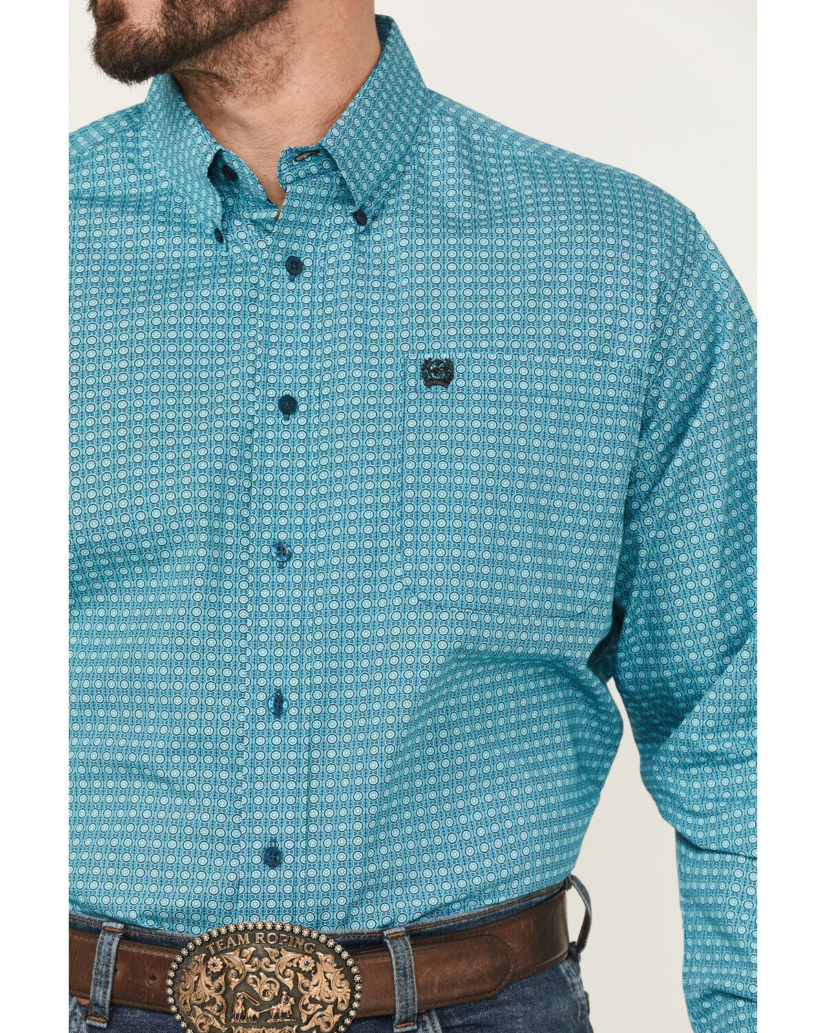 Image #3 - Cinch Men's Geo Print Long Sleeve Button-Down Western Shirt, Turquoise, hi-res
