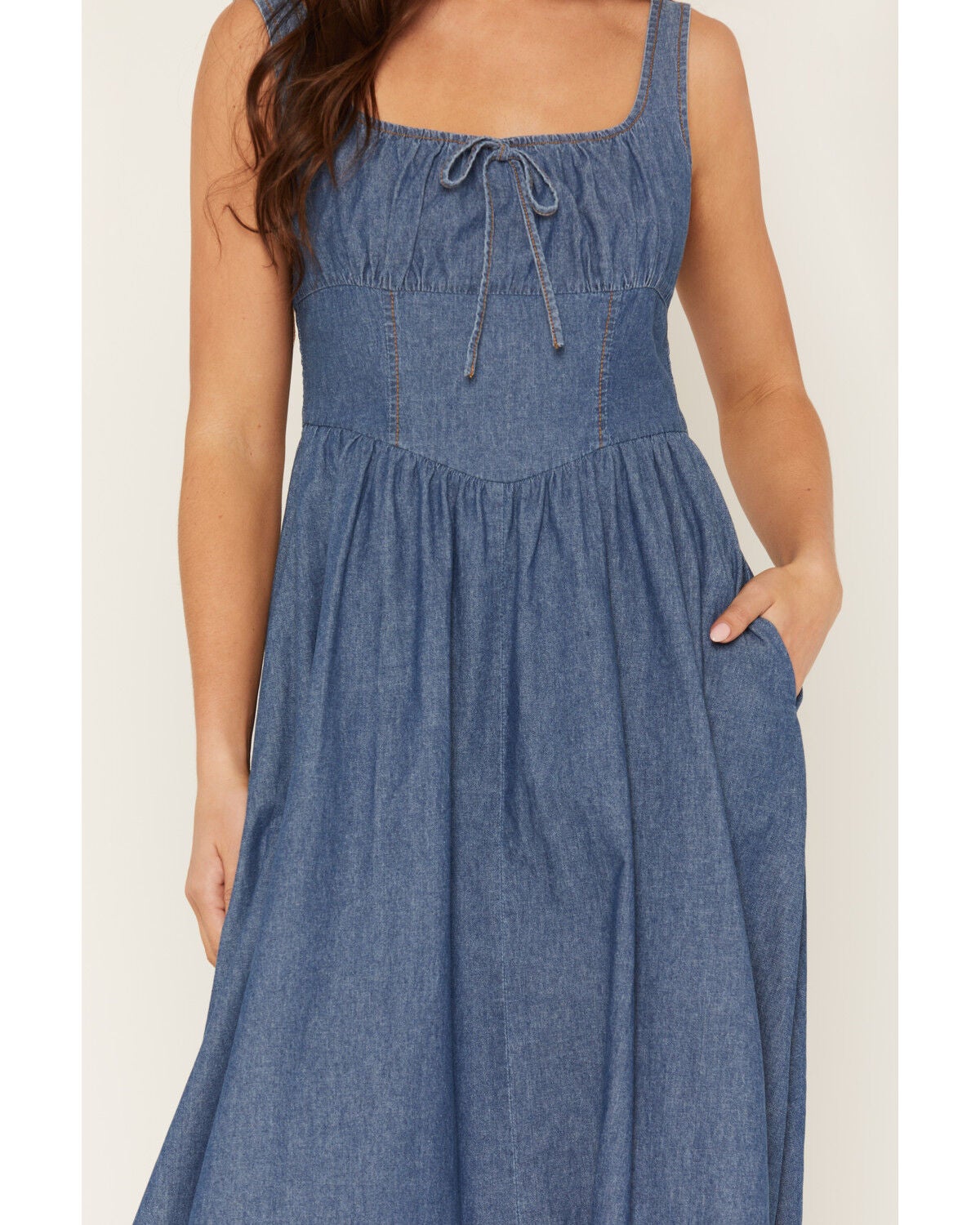 Image #3 - 26 International Women's Medium Wash Denim Sleeveless Corset Midi Dress, Medium Wash, hi-res