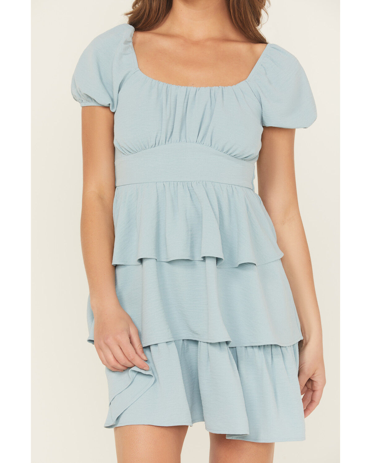 Image #3 - Originality Women's Solid Puff Sleeve Mini Dress, Blue, hi-res