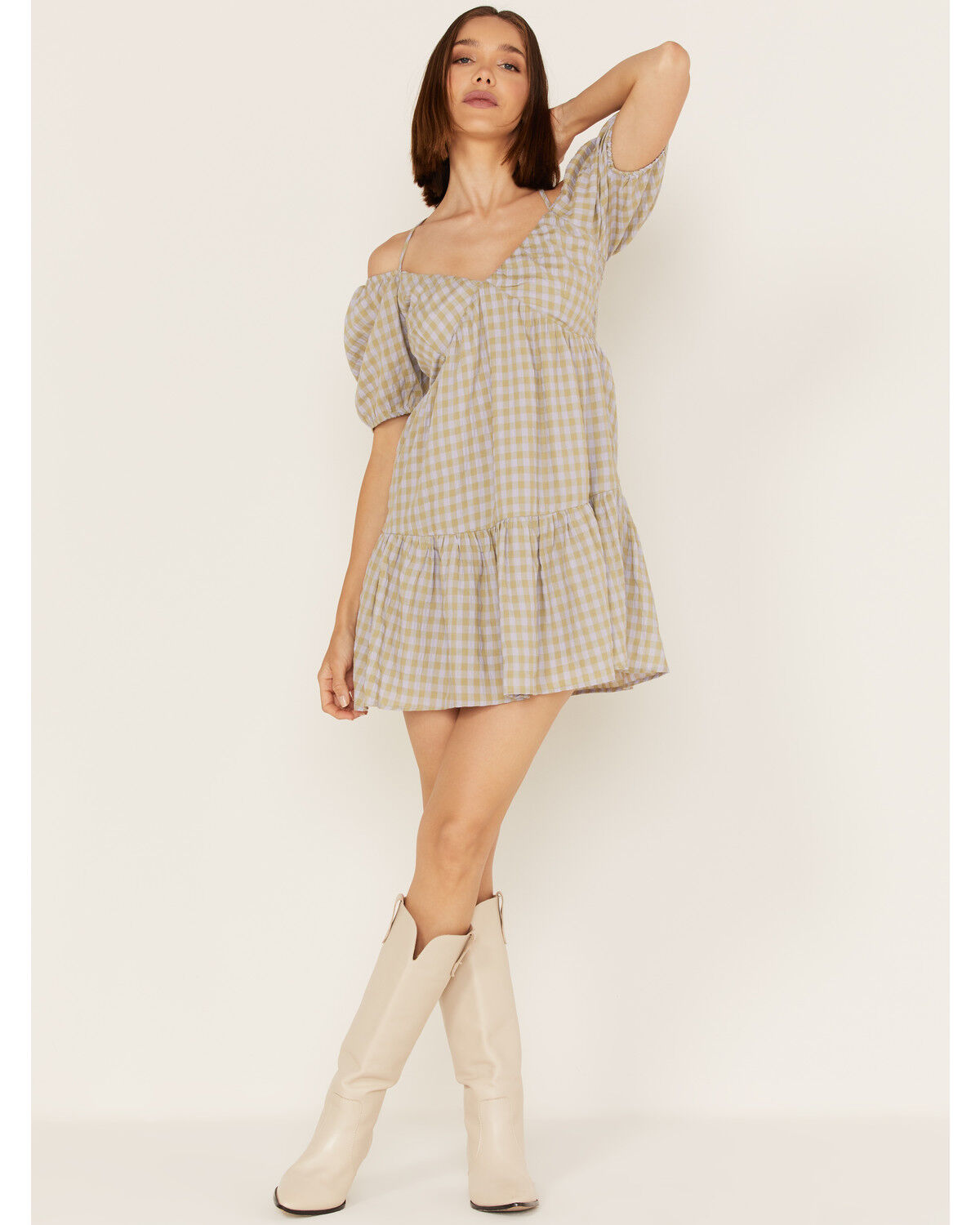 Image #2 - Heartloom Women's Kendra Peri Plaid Off Shoulder Mini Dress, Periwinkle, hi-res
