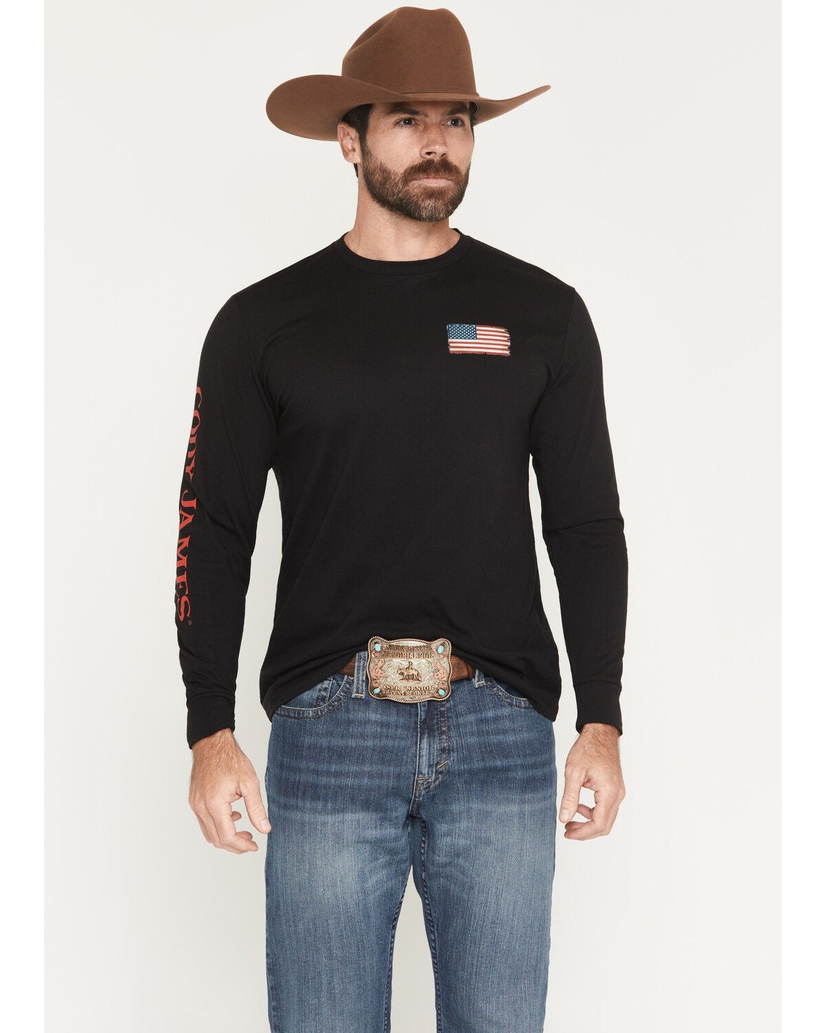 Cody James Men's Americana Logo Long Sleeve Graphic T-Shirt, Black, hi-res