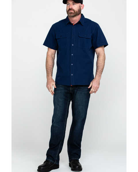 Image #6 - Hawx Men's Solid Yarn Dye Two Pocket Short Sleeve Work Shirt , Navy, hi-res