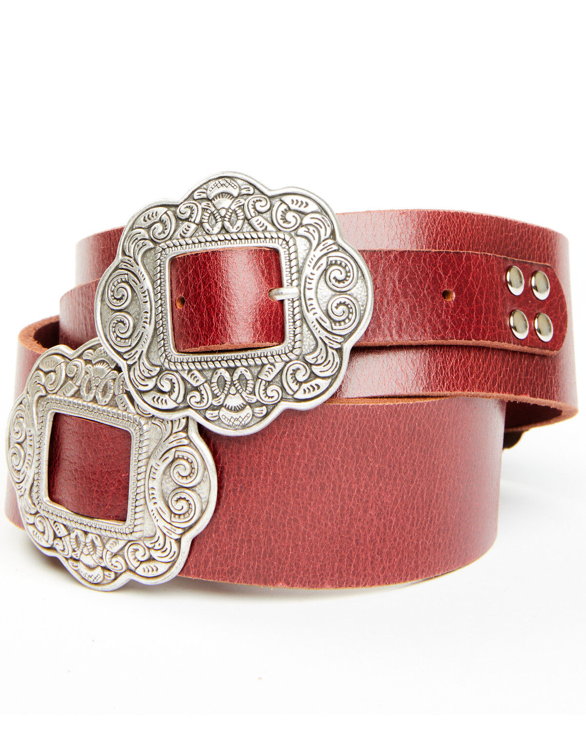 Image #1 - Idyllwind Women's Wheels Concho Belt, Red, hi-res