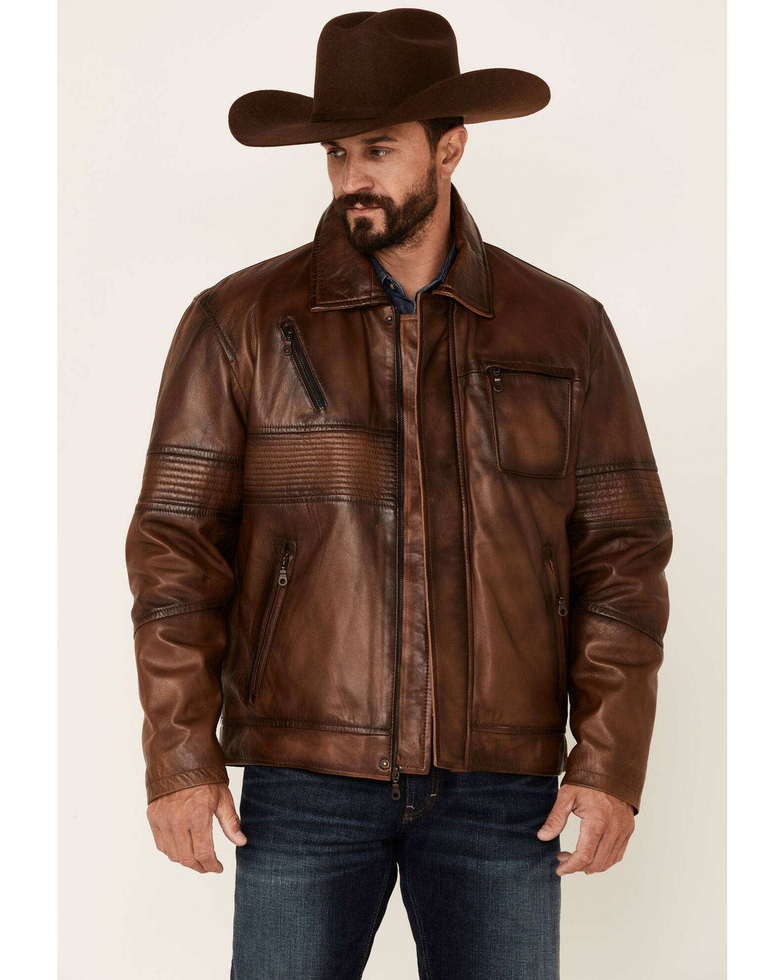 Cripple Creek Men's Vintage Brown Lamb Nappa CC Leather Jacket