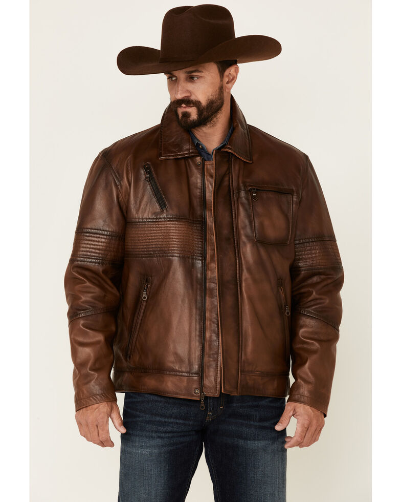 Cripple Creek Men's Vintage Brown Lamb Nappa CC Leather Jacket , Brown, hi-res