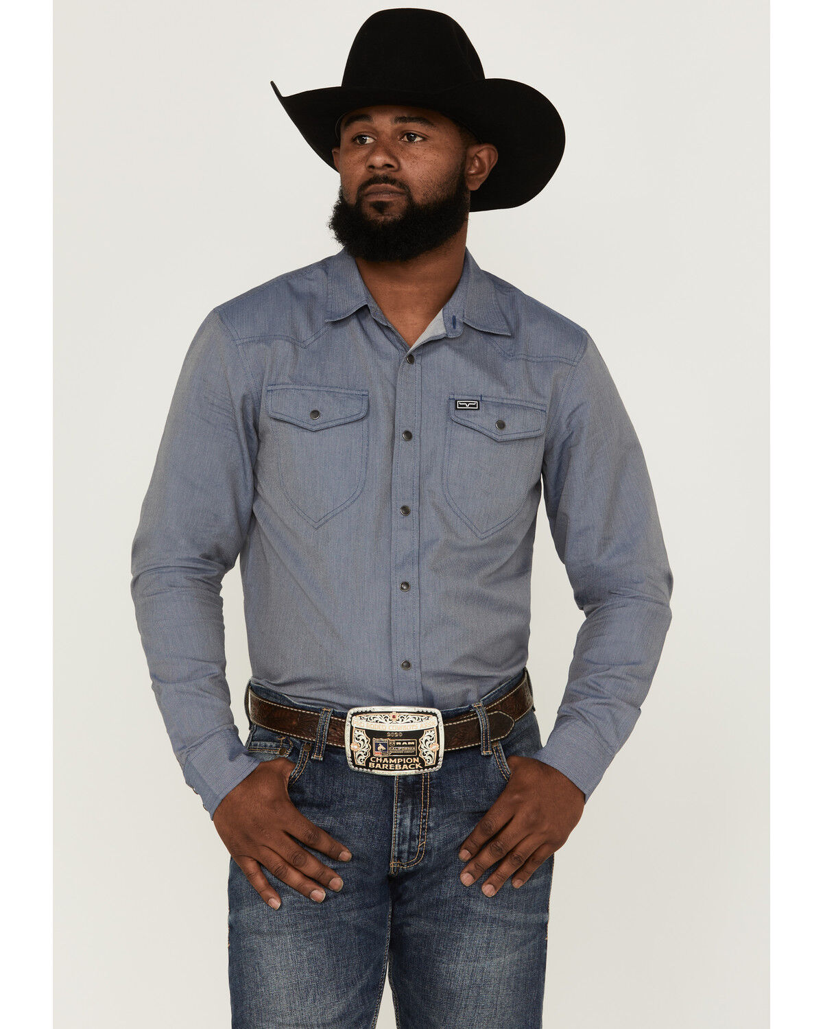 Image #1 - Kimes Ranch Men's Tucson Solid Herringbone Snap Western Shirt, Indigo, hi-res